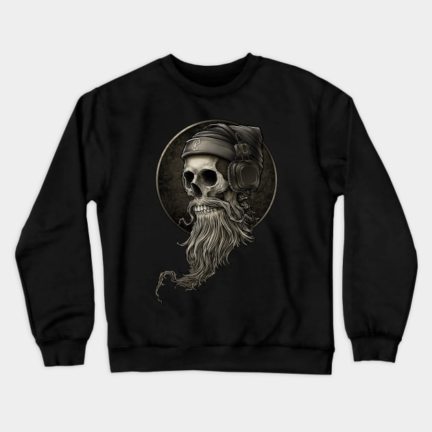 Viking Vintage Skull Beard with Headphone Crewneck Sweatshirt by Winya